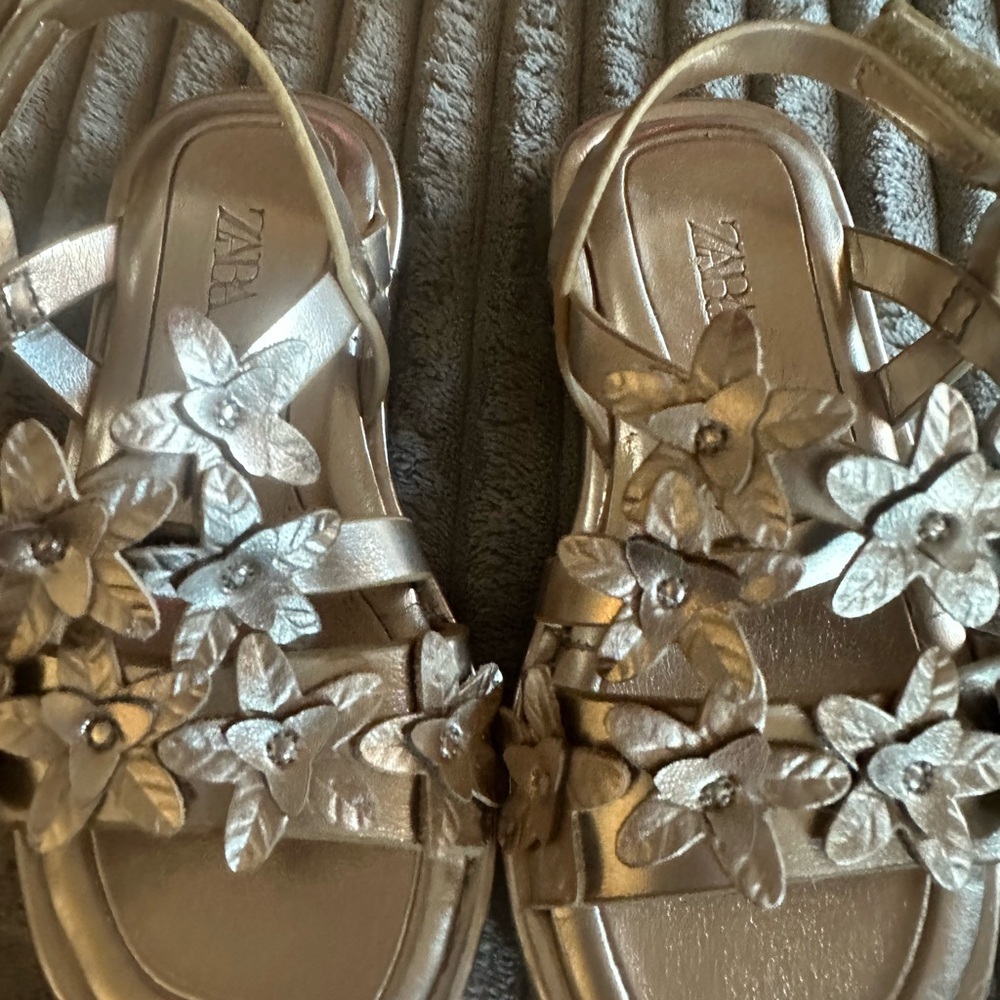 Zara Gold Floral Embellished Sandals